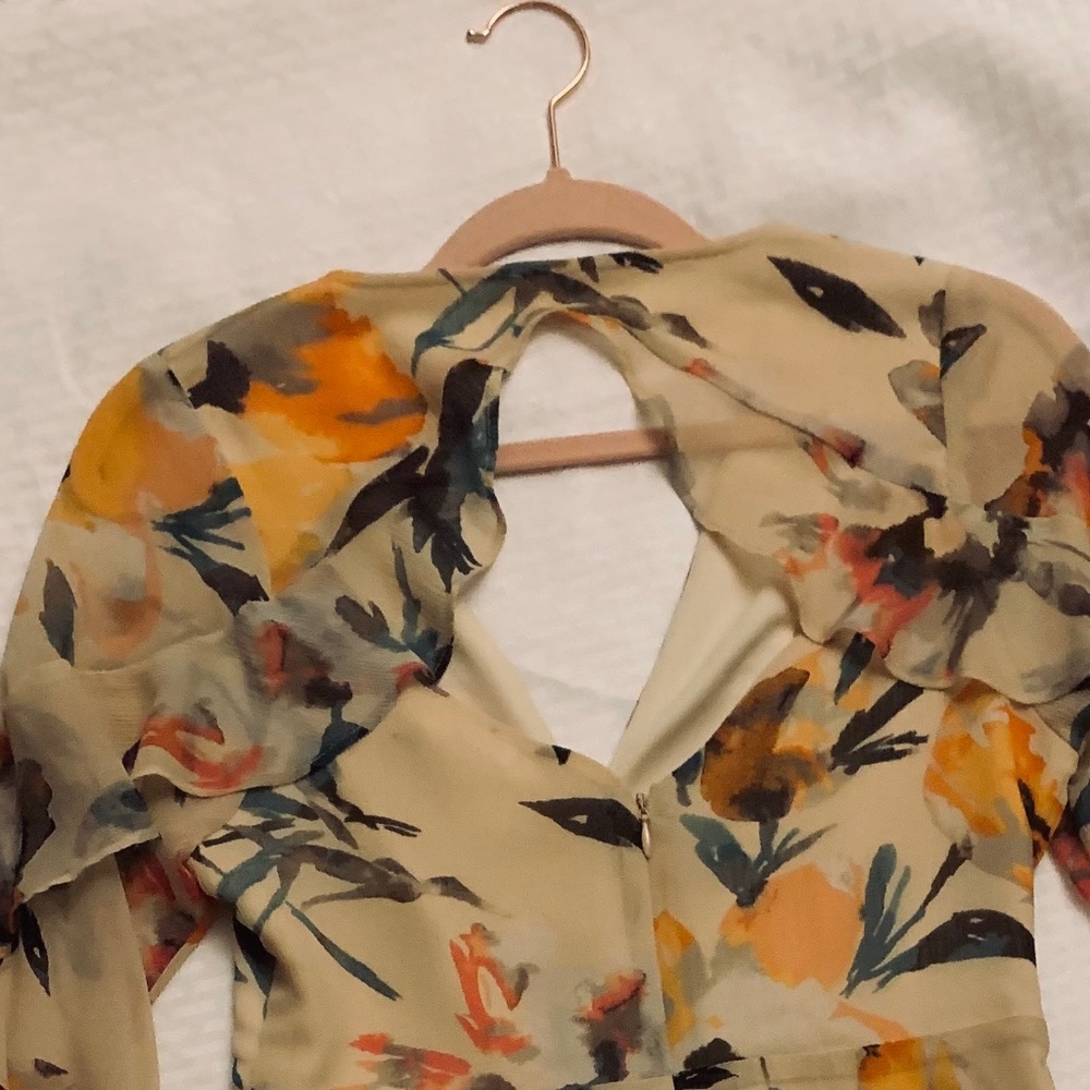 Tan Abstract Florals Ruffle Dress - Picture 6 of 6
